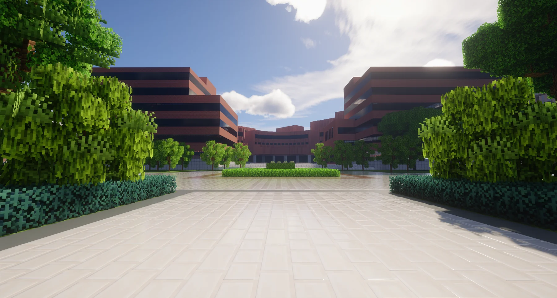 温州商学院 Minecraft 校园复建中的教学建筑与广场